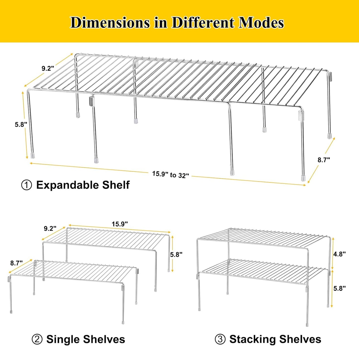 Set of 2 Kitchen Cabinet Organizer Shelves, Stackable Organizer and Storage for Cabinet Cupboard