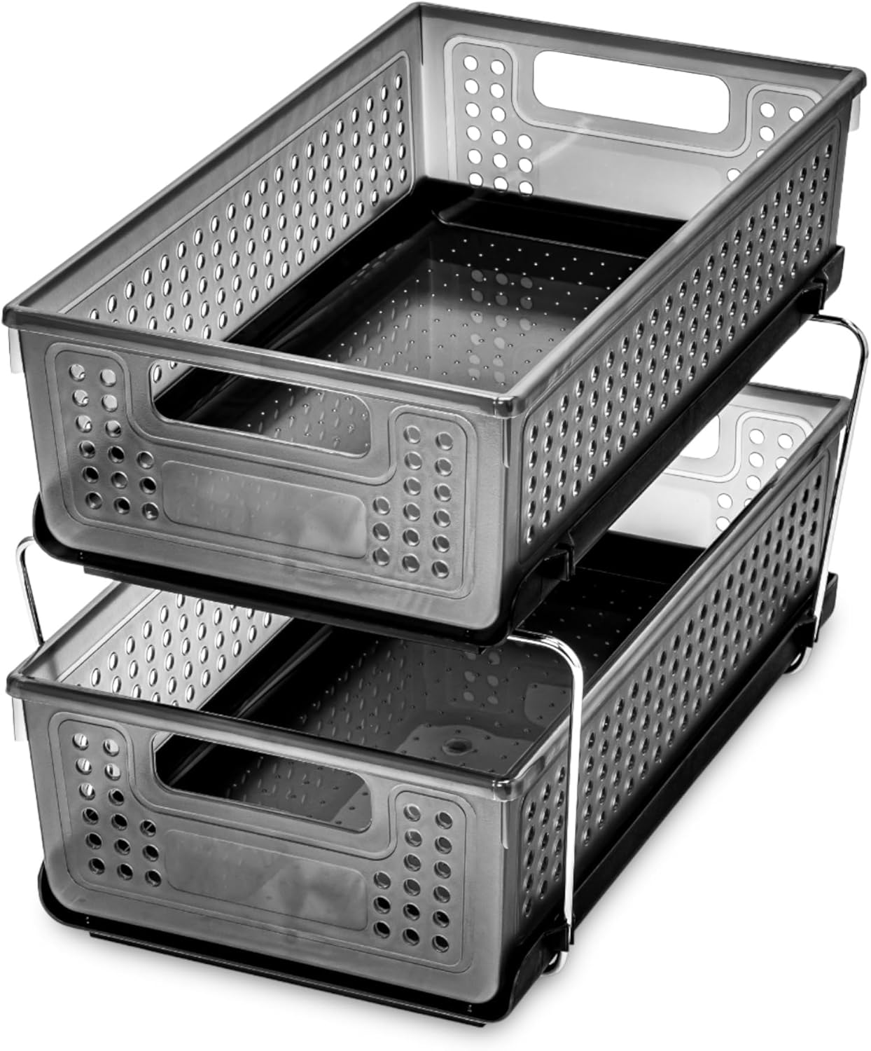 Two-Tier Under Cabinet Organizer, Sliding Drawer Storage for Cleaning Supplies & Bottles, Carbon