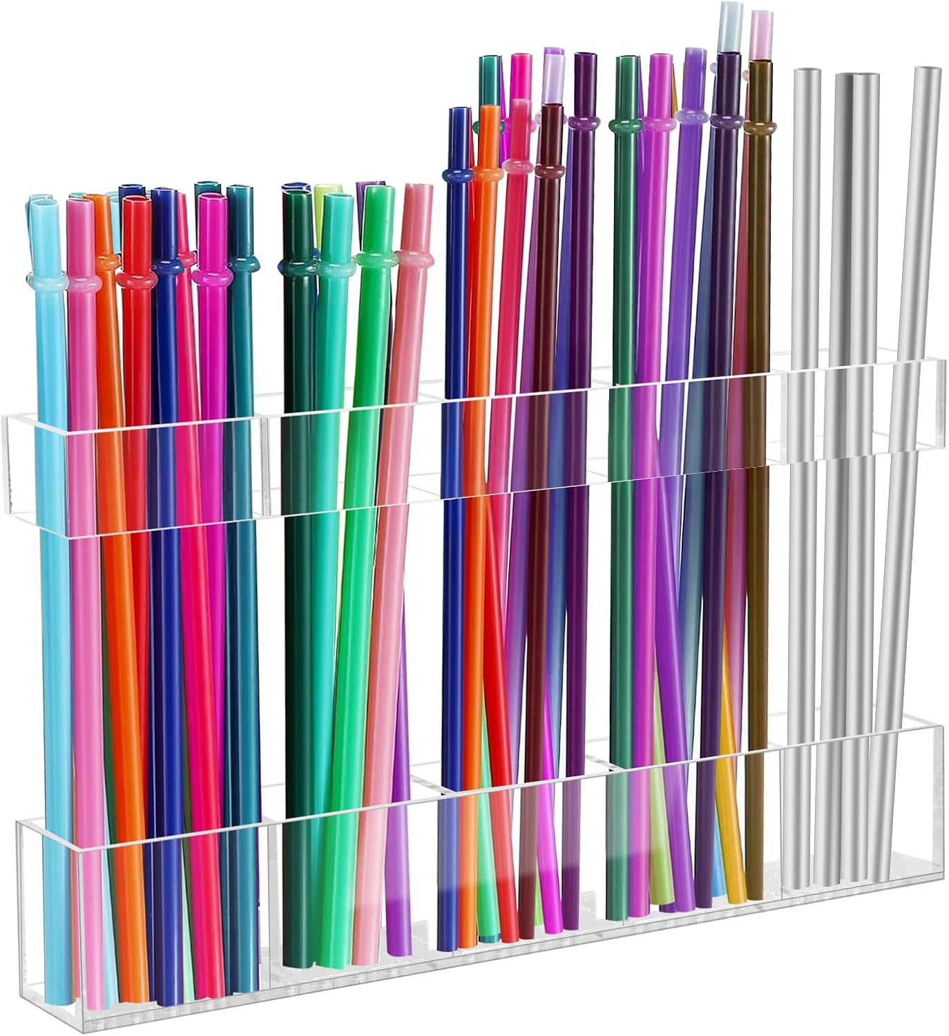 9.5" Large Acrylic Straw Holder for Cabinet Door - Reusable Tumbler Straw Organizer Storage