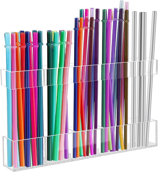 9.5" Large Acrylic Straw Holder for Cabinet Door - Reusable Tumbler Straw Organizer Storage