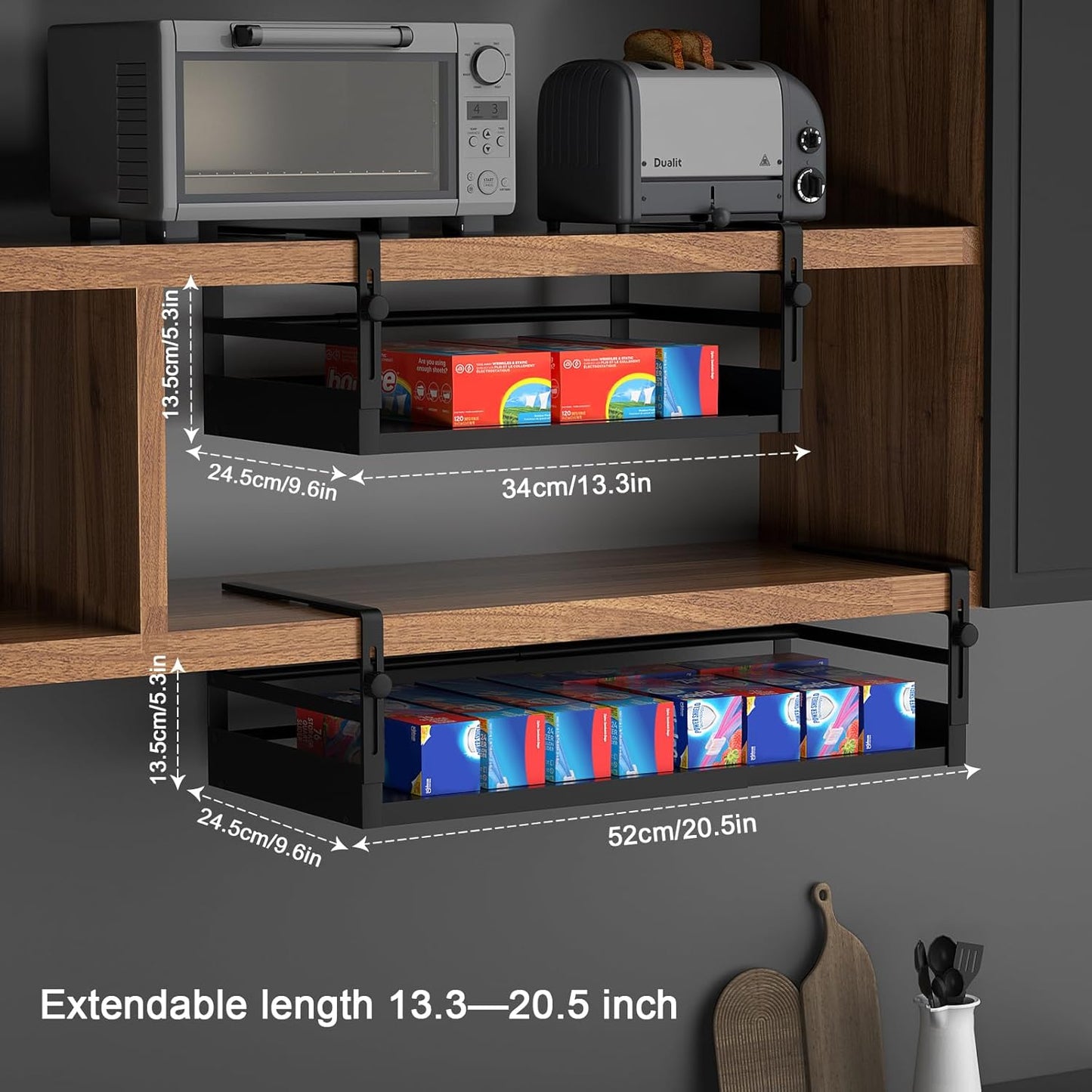 2Pack Under Shelf Basket Organizer, Adjustable Under Cabinet Shelf Storage