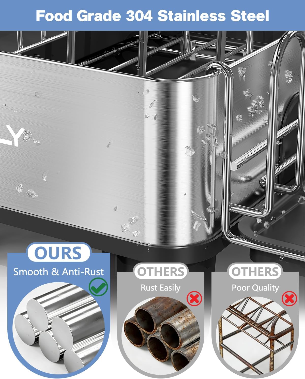 Dish Drying Rack, 304 Stainless Steel Exendable Dish Rack with Adjustable Drain Spout