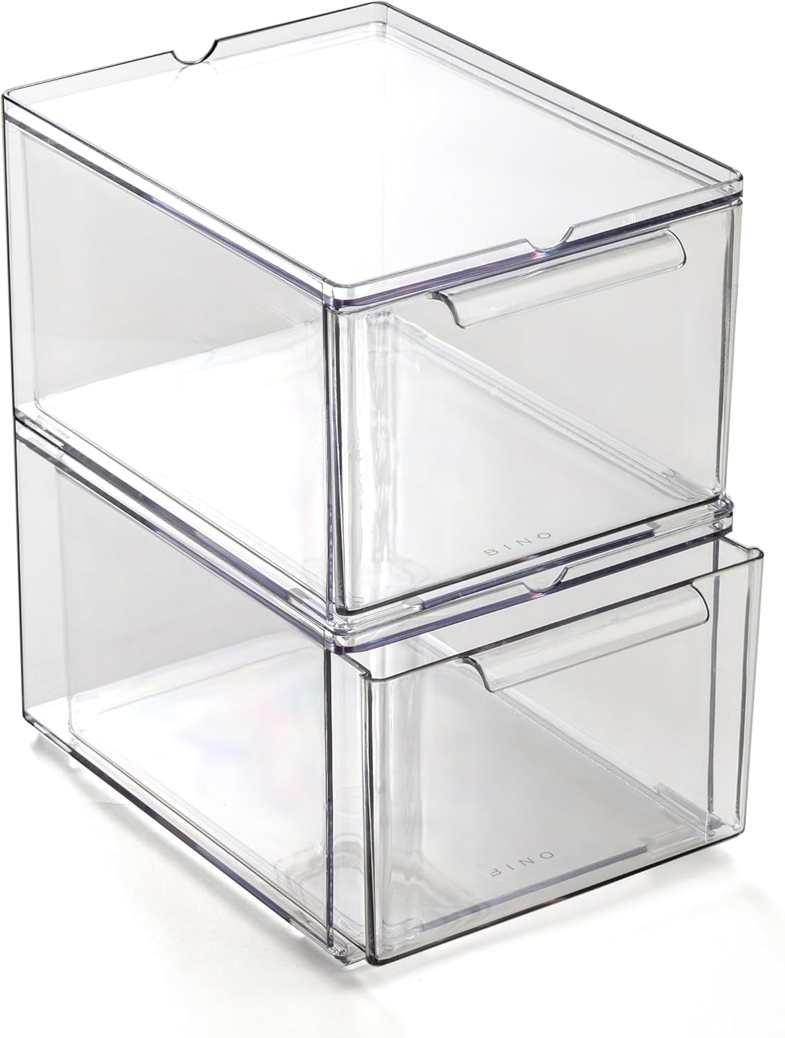 Clear Stackable Storage Drawers, Medium - 2 Pack | Clear Storage Drawers with Built-In Handles | Durable Plastic Organizer Drawer | Modular Stackable Drawer Acrylic Organizer