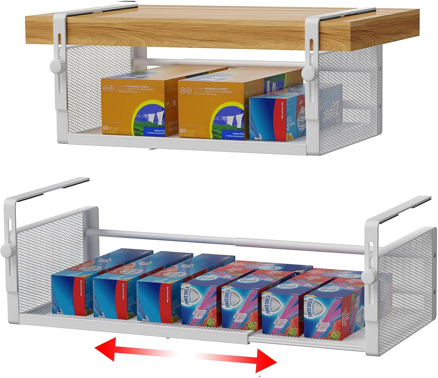2Pack Under Shelf Basket, Adjustable Hanging Under Cabinet Shelf Storage