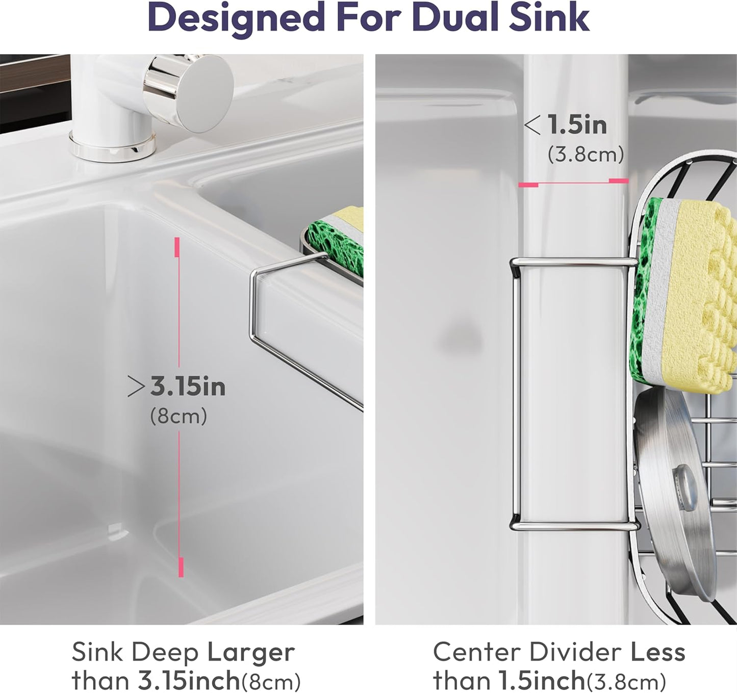 Sponge Holder for Kitchen Sink - Movable Kitchen Caddy with M Shape Hook