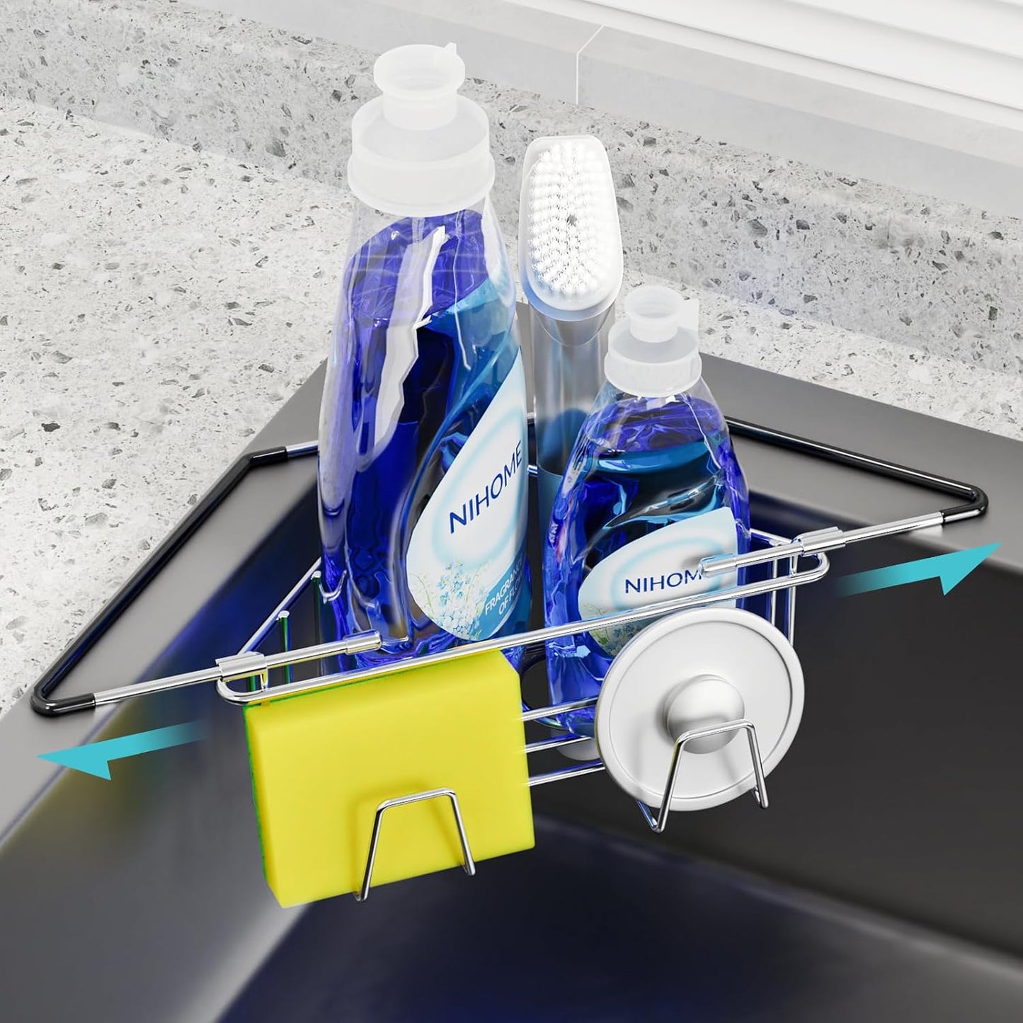 Extendable Arm Stainless Steel Kitchen Sink Corner Caddy