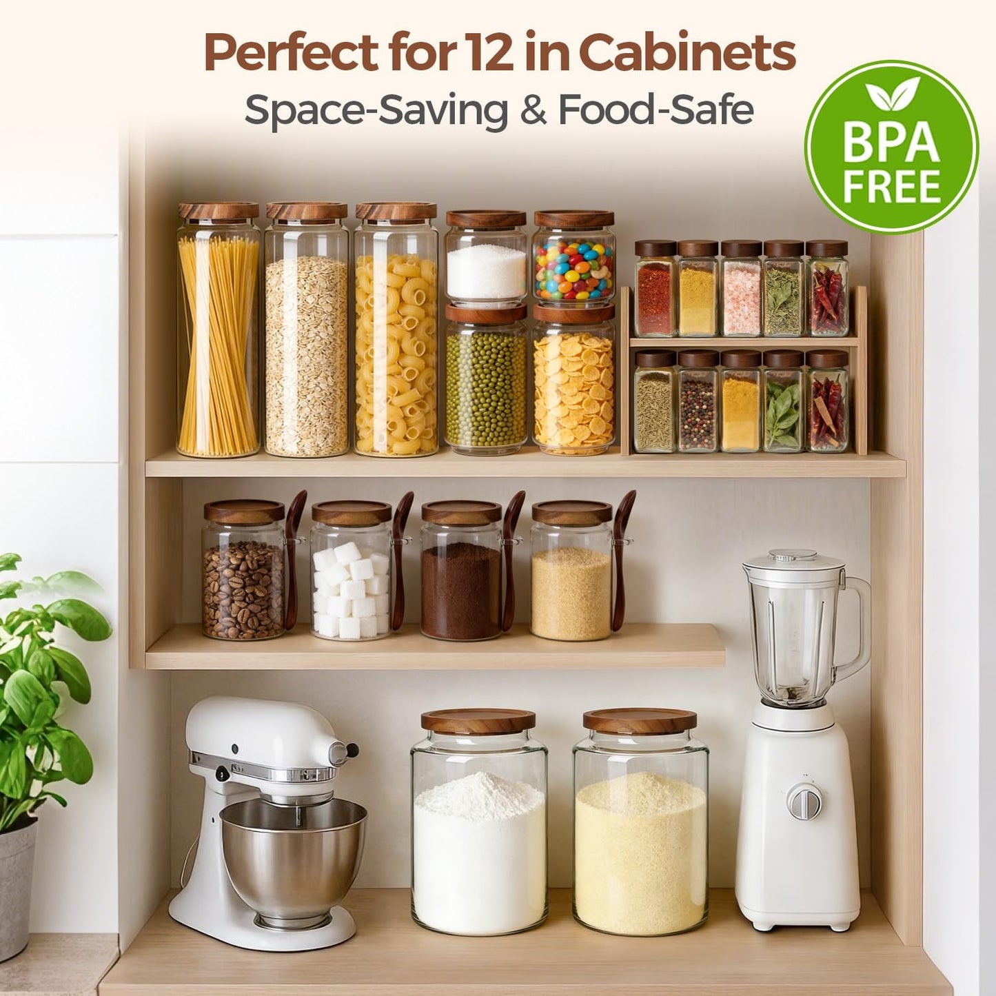 6PCS (1.1Qt/0.5Qt) Glass Pantry Storage Container with Acacia Wood Lid