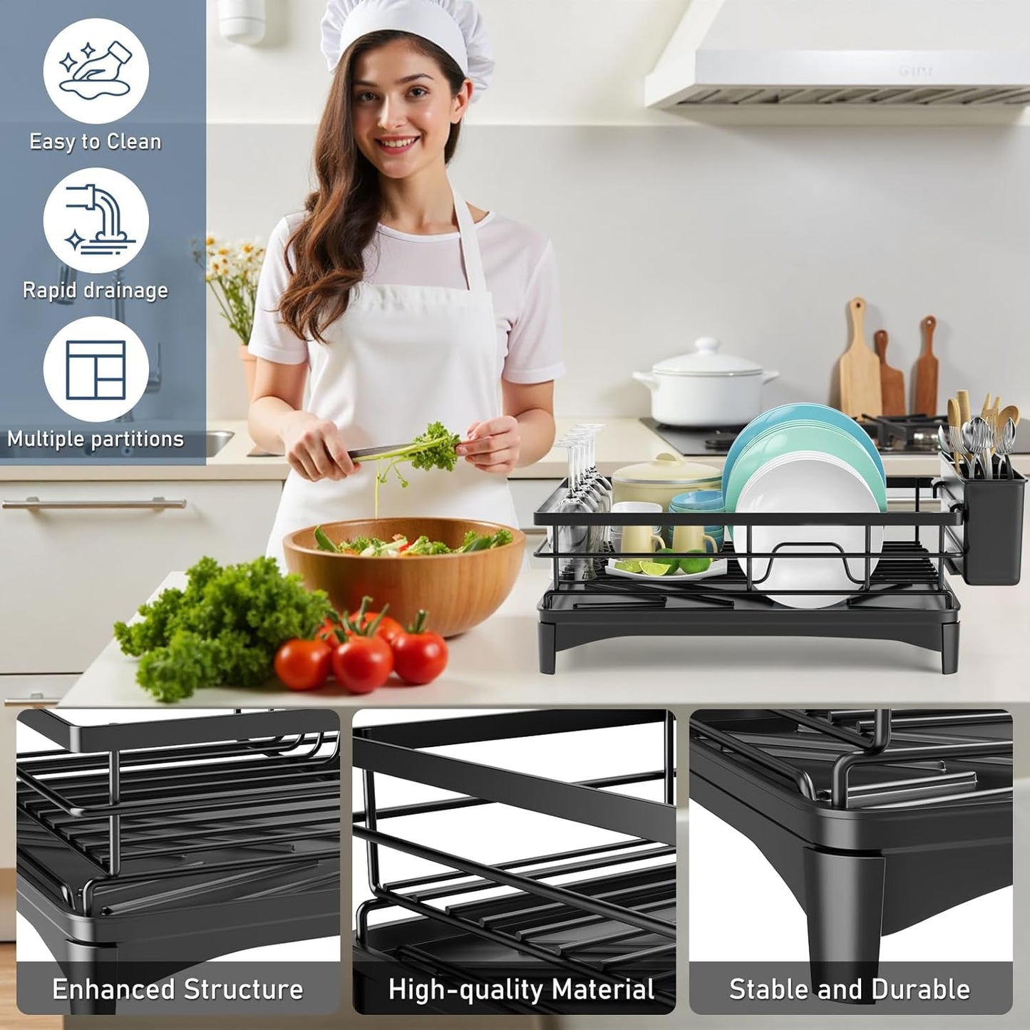 Black Stainless Steel Dish Drying Rack for Kitchen Counter