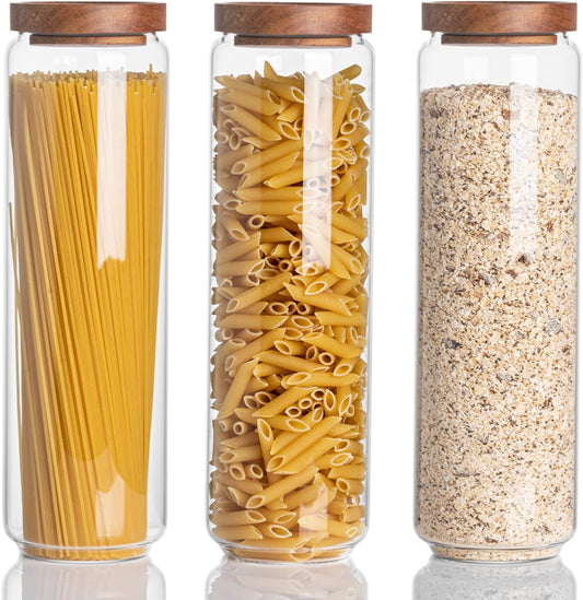 Airtight Food Storage Containers Set of 3, 54 Ounce Glass Storage Containers with Bamboo lids