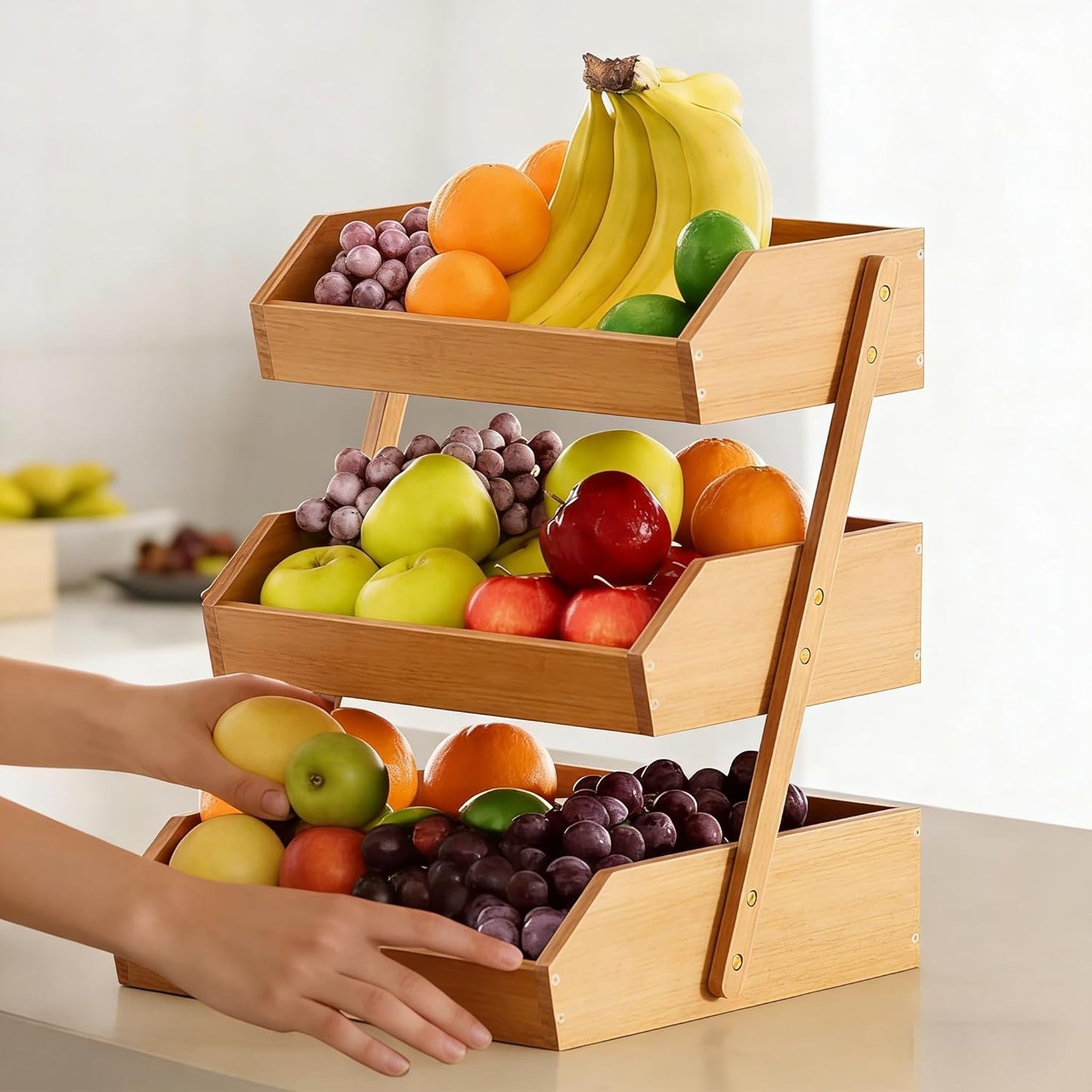 3-Tier Natural Bamboo Fruit & Vegetable Basket Organizer
