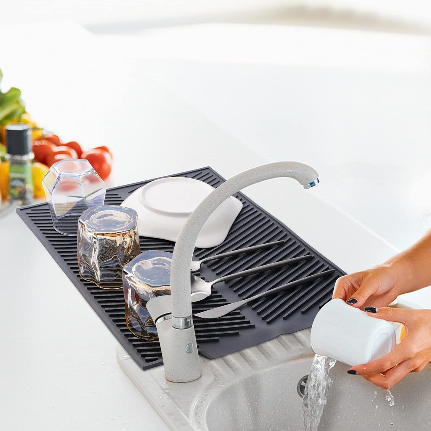Dish Drying Mat for Kitchen Counter, Silicone Large Dish Drying Pad