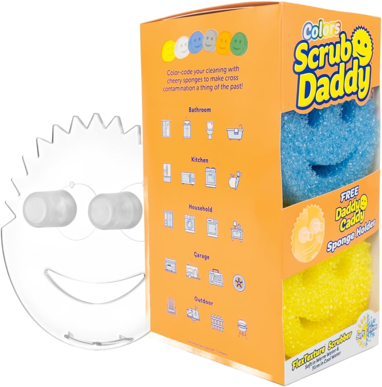 6 Kitchen Sponges & 1 Daddy Caddy Dish Sponge Holder - BPA Free & Made with Polymer Foam