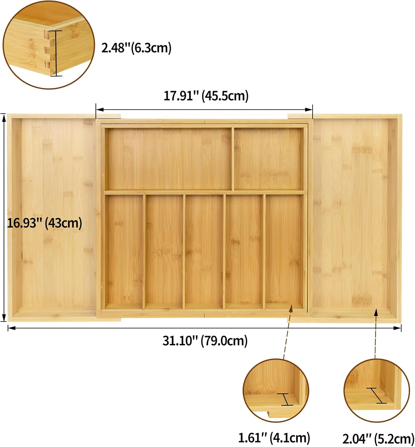 Extra Large Kitchen Drawer Organizer, Expandable Bamboo Drawer Holder for Utensils, Silverware
