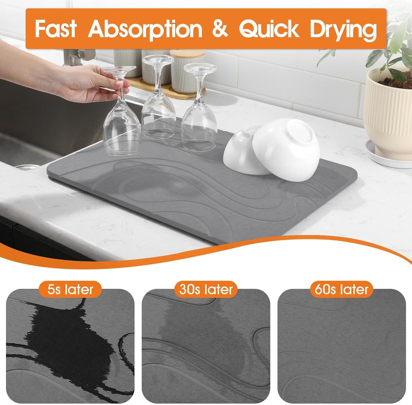 Large Stone Drying Mat for Kitchen Counter