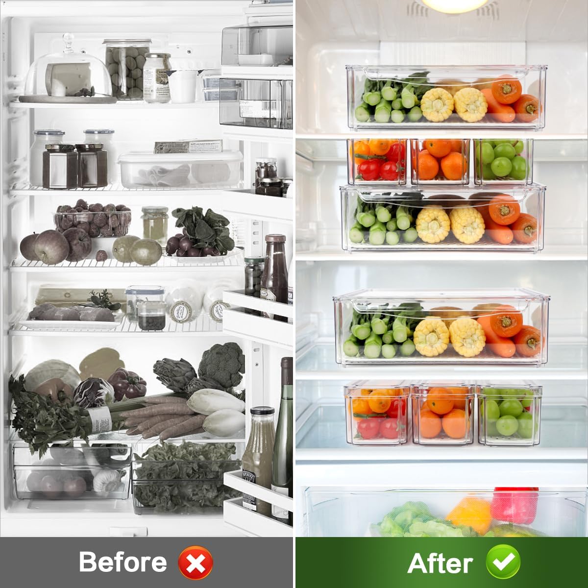 4 Pack Fridge Organizer, Stackable Refrigerator Organizer Bins with Lids