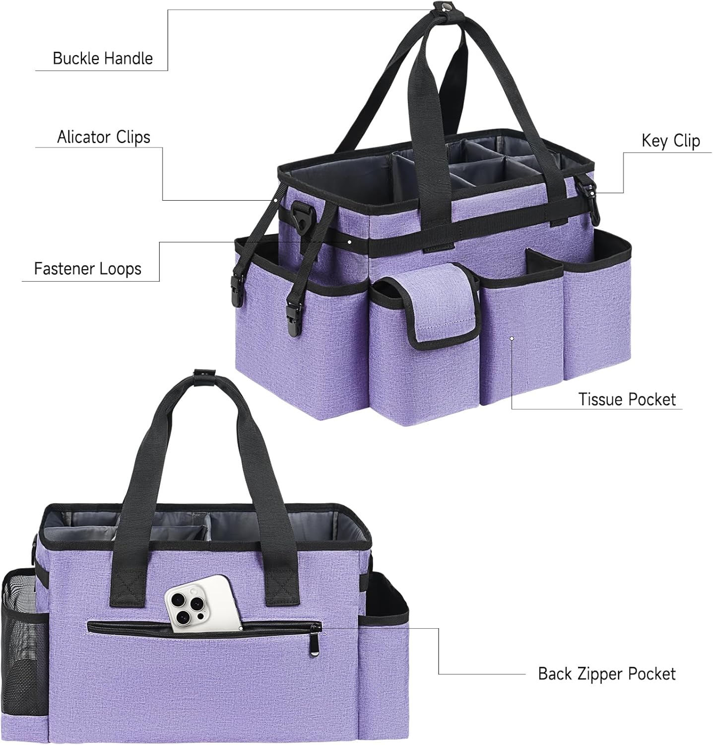 Cleaning Caddy,Cleaning Bag for Housekeepers,Cleaning Supplies Organizer with Handle,Purple