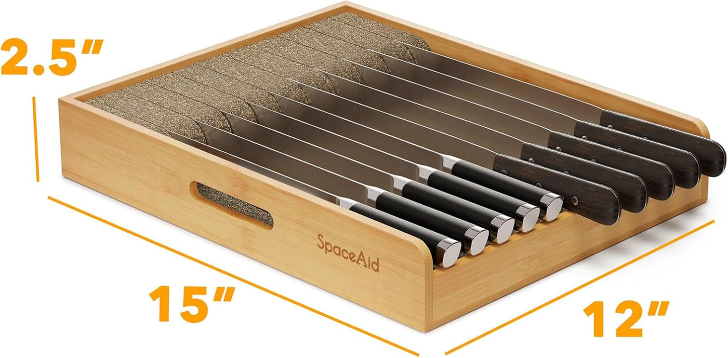 Large Knife Drawer Organizer Bamboo Insert Dock