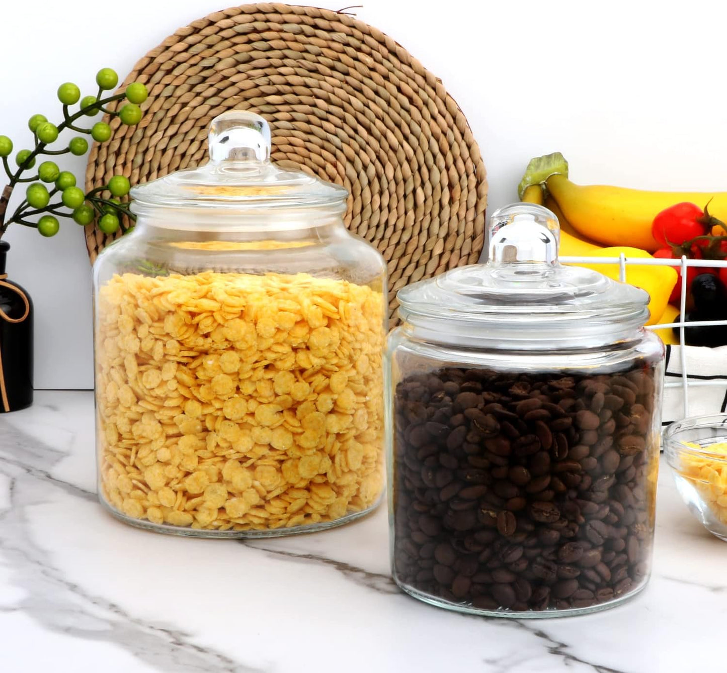Glass Storage Containers,Clear Glass Jar with Lid, for Pantry - Flour, Coffee bean, Cookies, Pasta