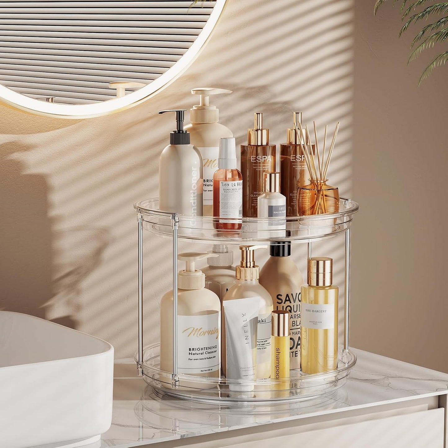 2 Tier Lazy Susan Turntable Organizer 9.25'' Rotating Spice Rack Organization for Cabinet, Kitchen
