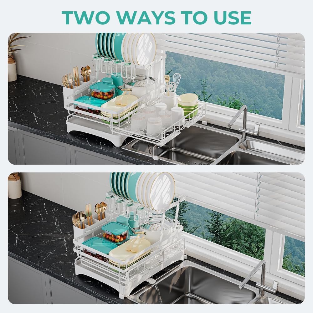 2 Tier Large Dish Drying Rack - Extendable Dish Rack