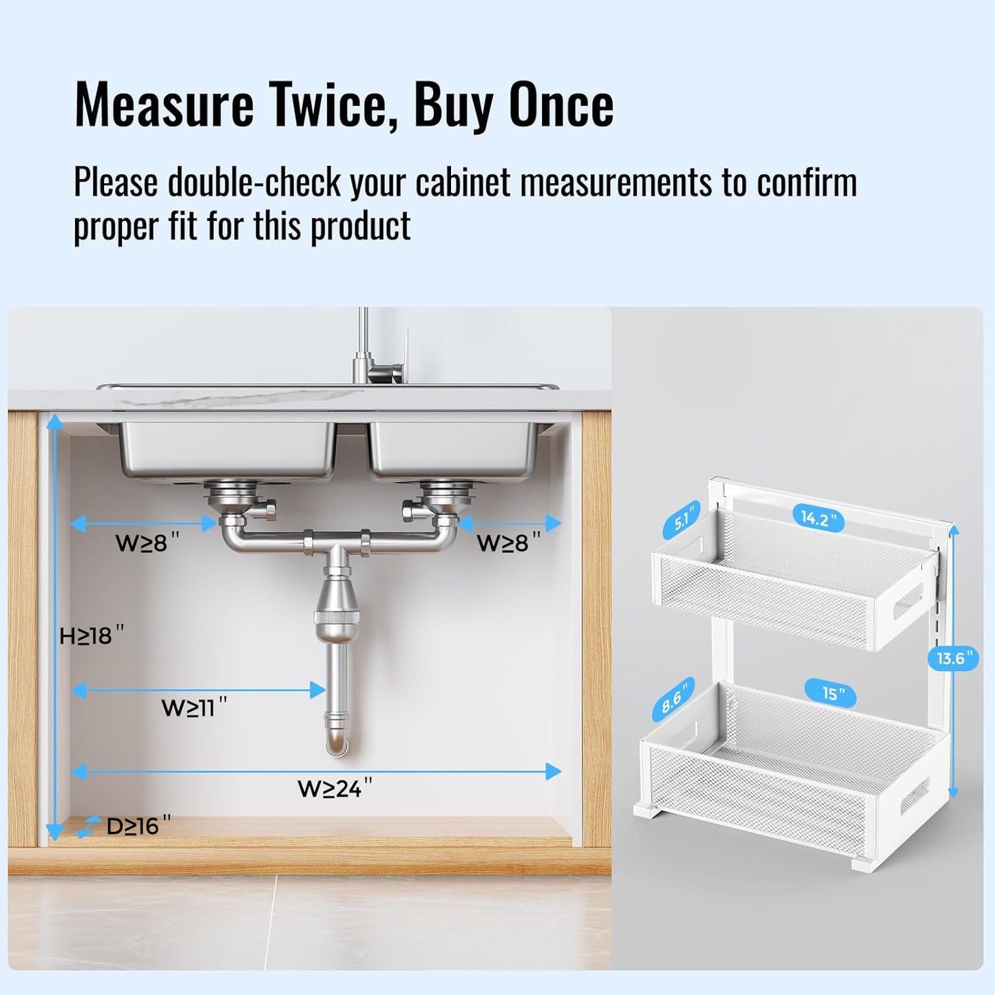 Full Metal Under Sink Organizer, Pull Out Cabinet Organizers and Storage