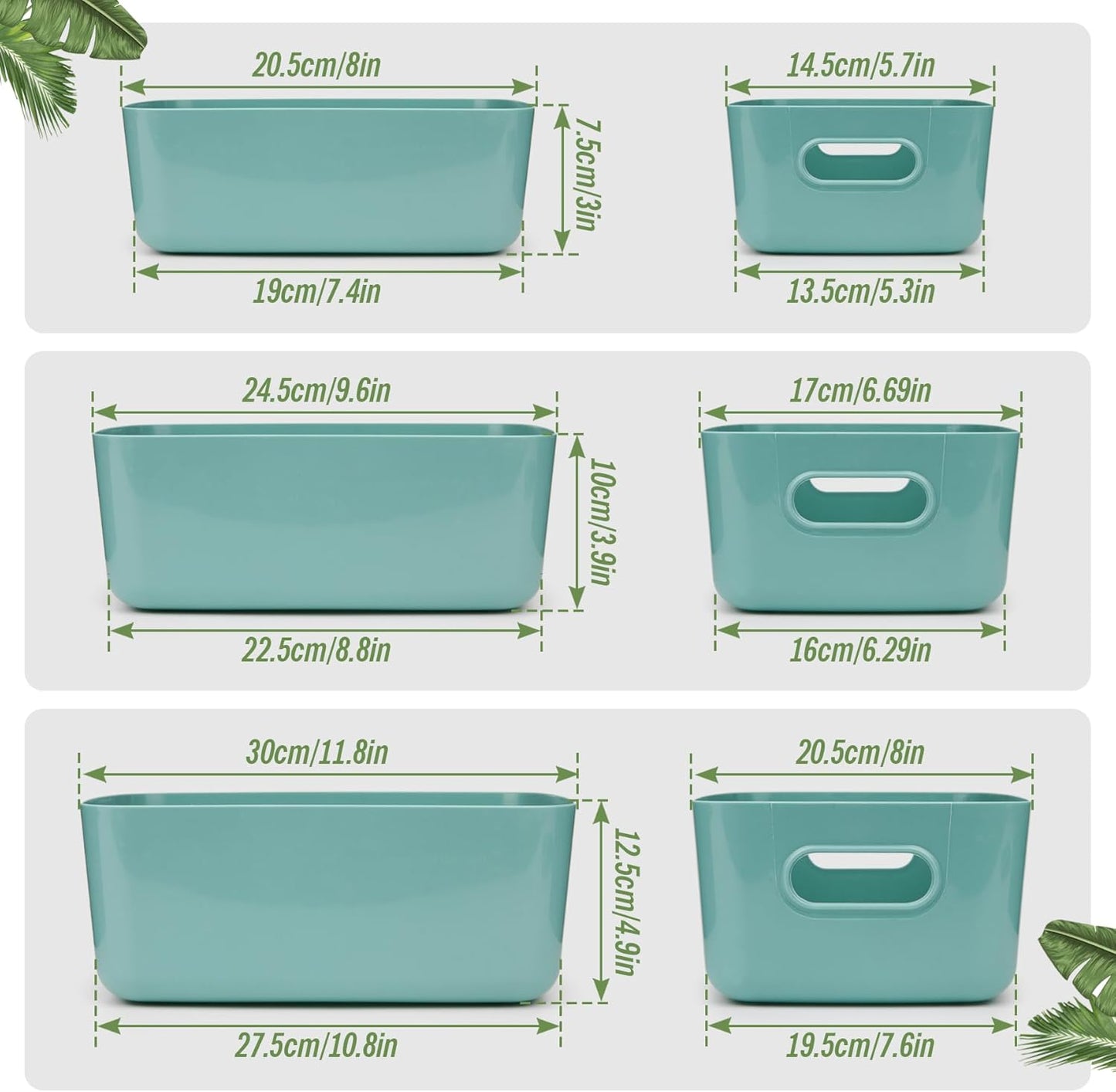 6-Pack Plastic Storage Bins Baskets of 3 Sizes