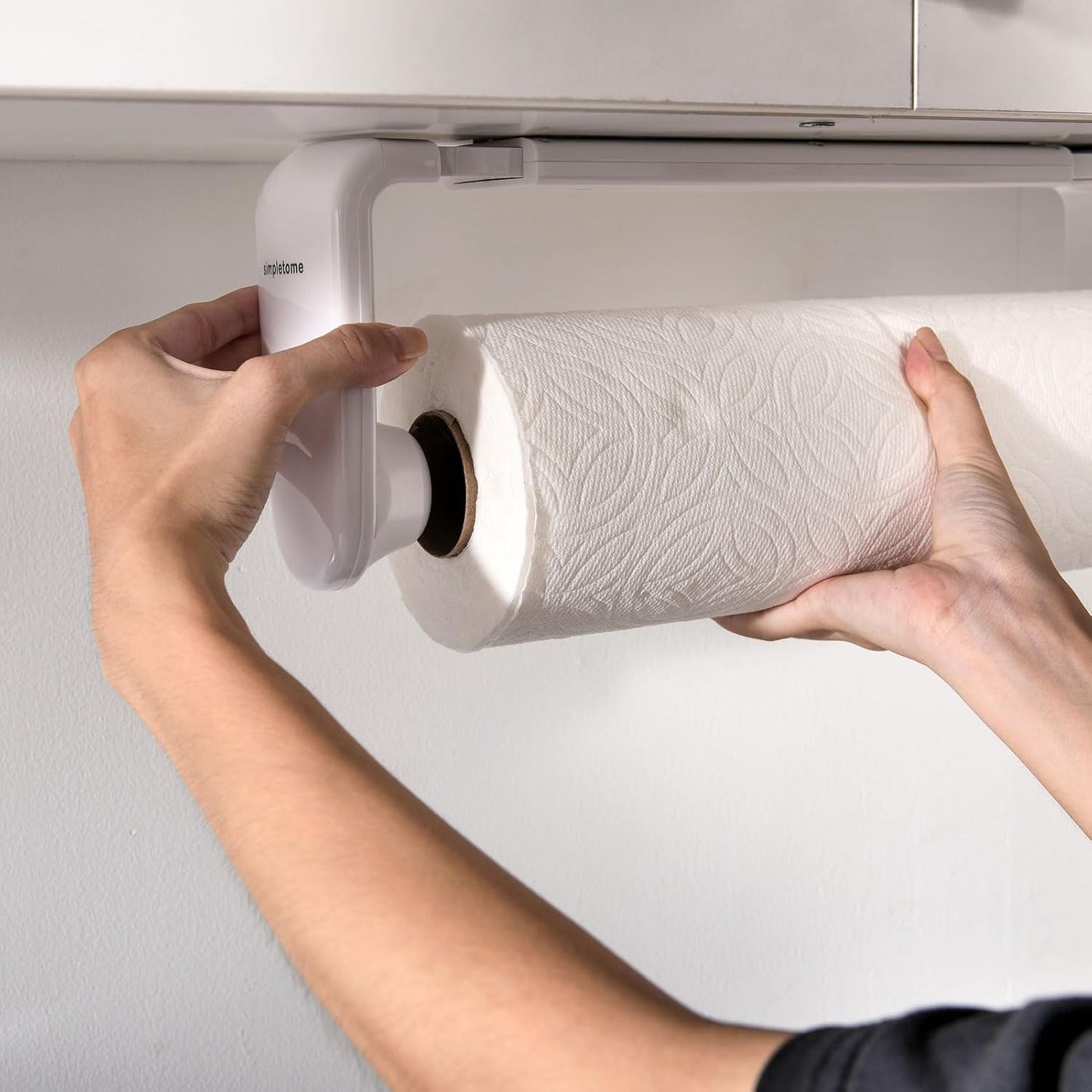 Paper Towel Holder ONE Hand Tear Adaptive Tension Arm Adjustable Length 9.4-11inch/24-28cm (White)