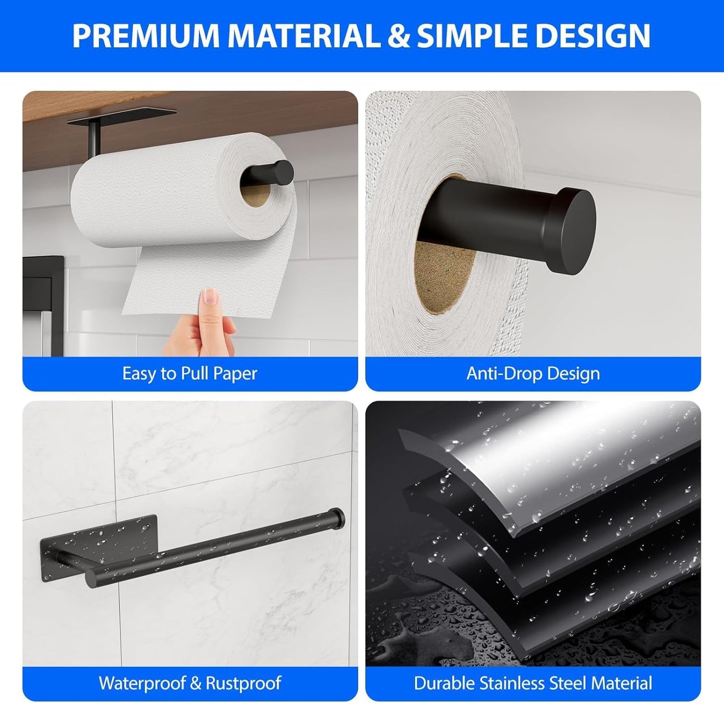 Paper Towel Holder Under Cabinet, Self-Adhesive,No Drilling, Stainless Steel