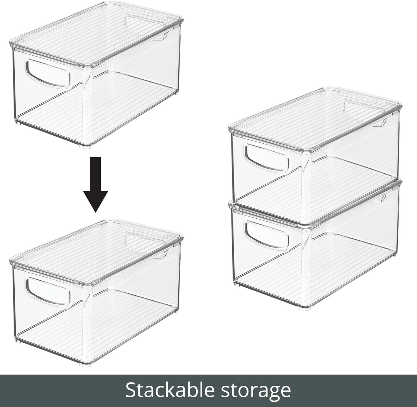Plastic Deep Storage Bin Box Container with Lid and Built-In Handles - Organization for Fruit