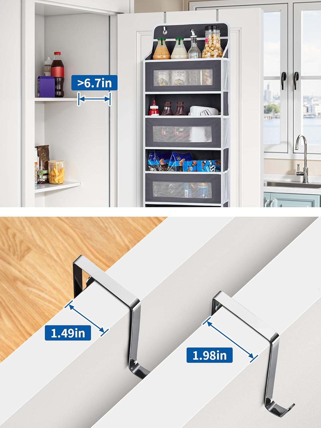 Over The Door Organizer, 5 Shelf Door Hanging Organizer with 5 Large Pockets
