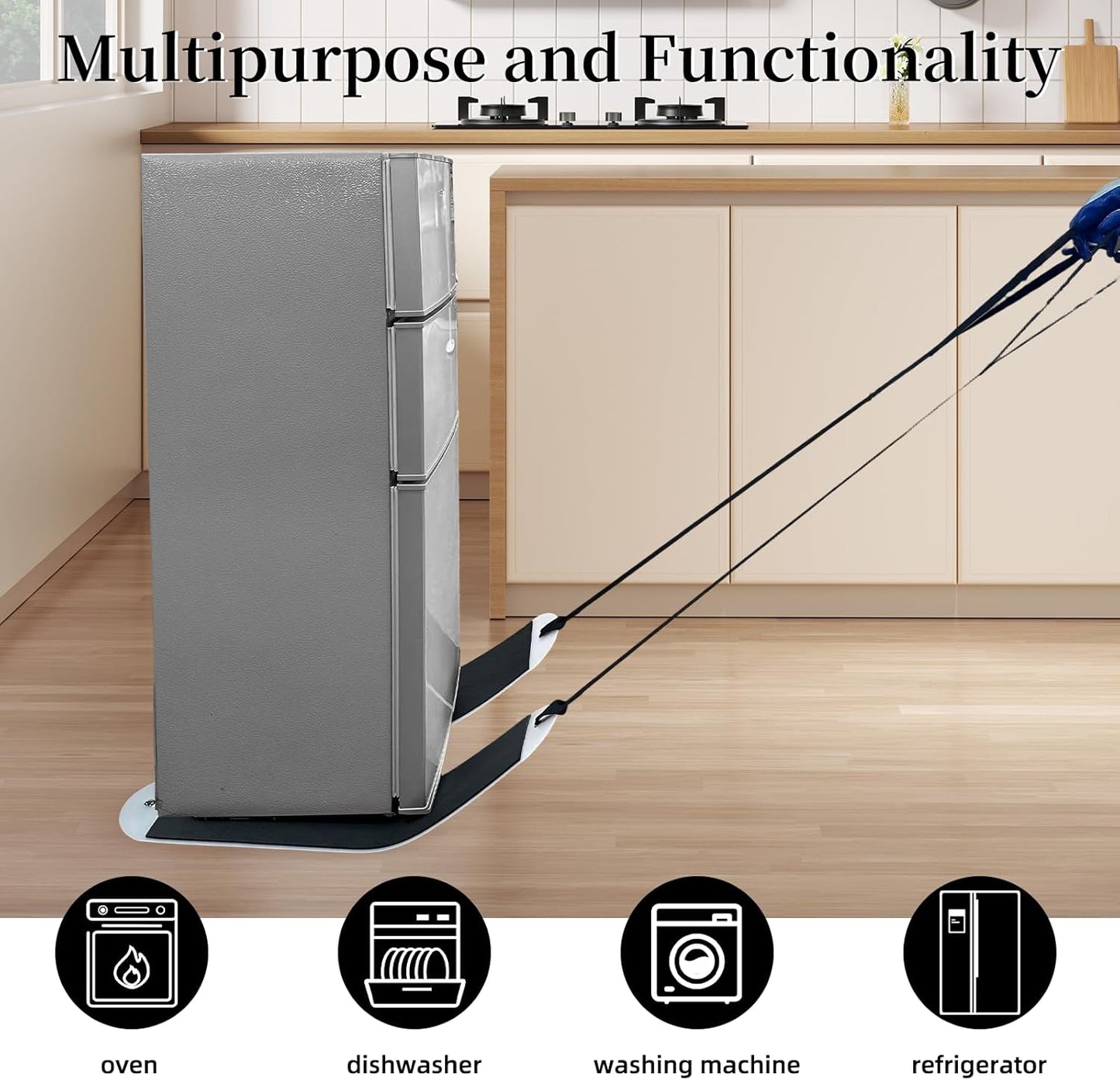 Appliance Furniture Sliders for Heavy Duty Carpet/Hardwood - 660lb Capacity 2-Pack, Thick Non-Scratch Moving Pads for Refrigerators, Safes - Reusable Appliance Mover with Pull Straps (2.5ft)