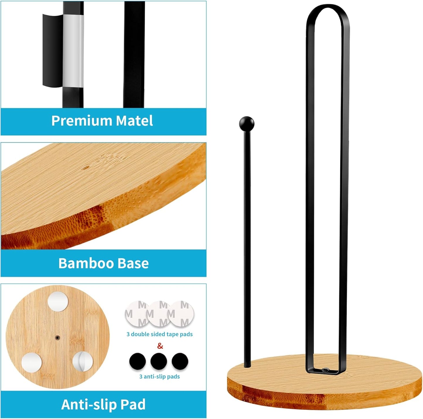 Wood Paper Towel Holder Countertop, TONLEA Kitchen Paper Towel Holder FreeStanding with Non-Slip Base for Kitchen and Bathroom Organization