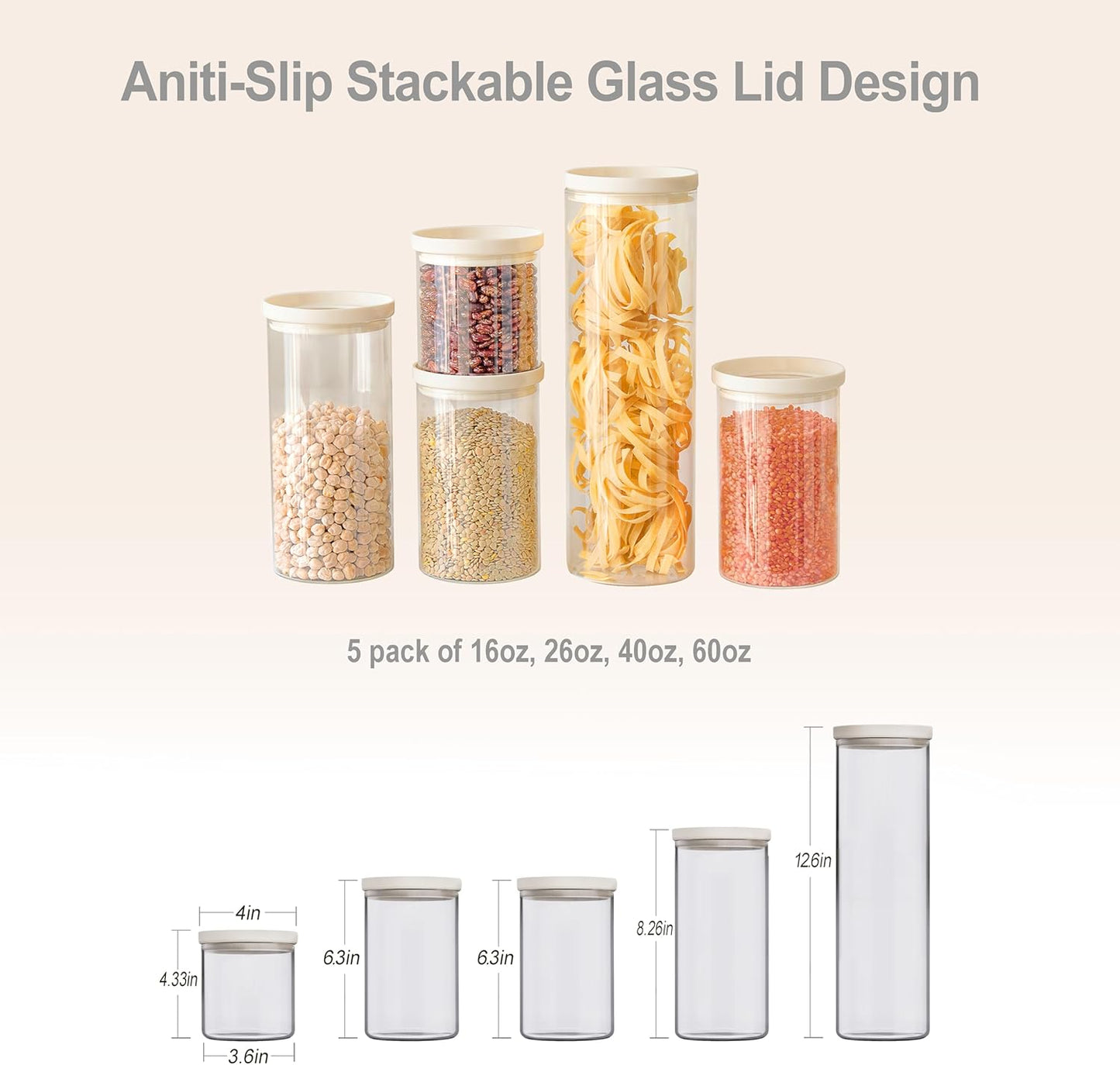 Glass Food Storage Jar with Glass Lid, Food Canister Set with Airtight Lids