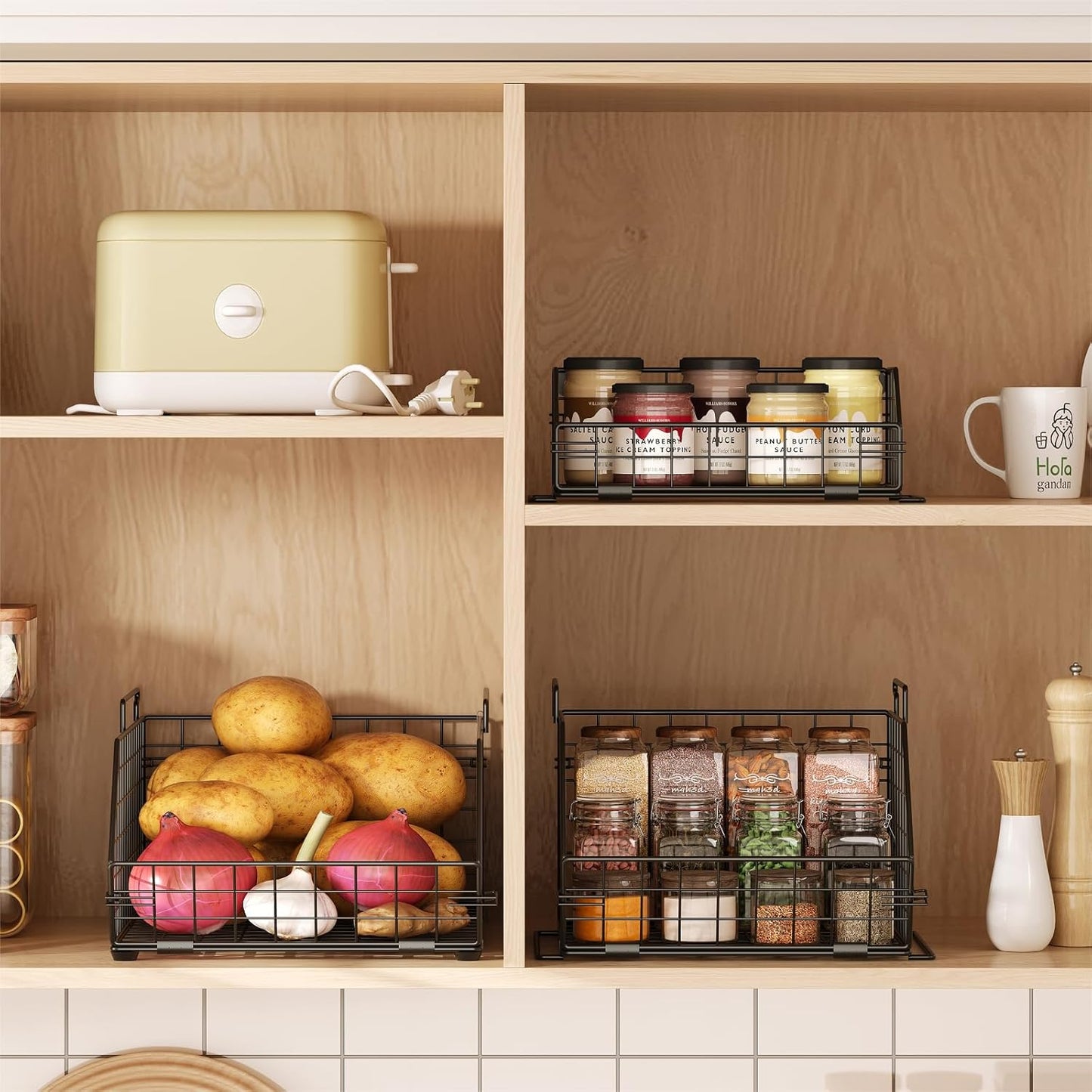 3-Tier Fruit Basket for Kitchen Counter, Stackable Wire Baskets Wall