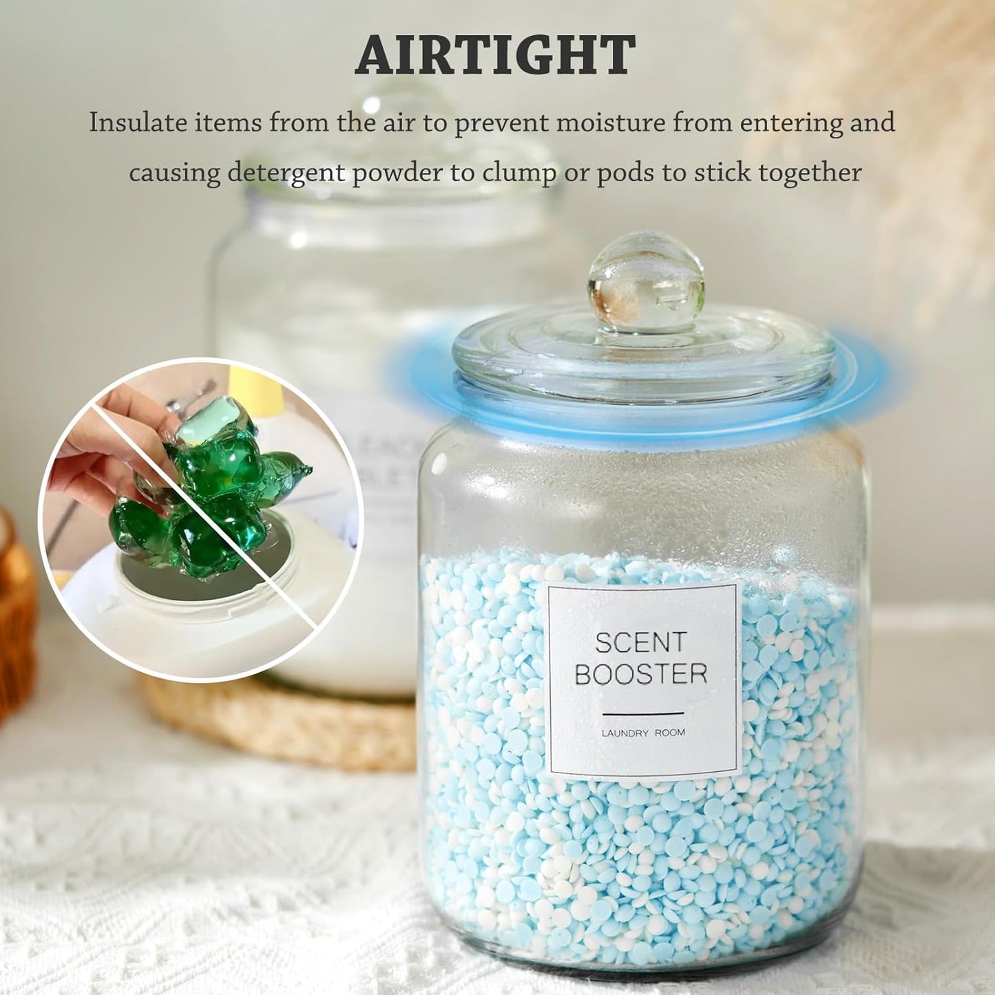 Half Gallon Glass Jars - Large Airtight Containers with Scoop and Labels for Organization and Storage Laundry, Bath Room, Kitchen and Pantry Holder