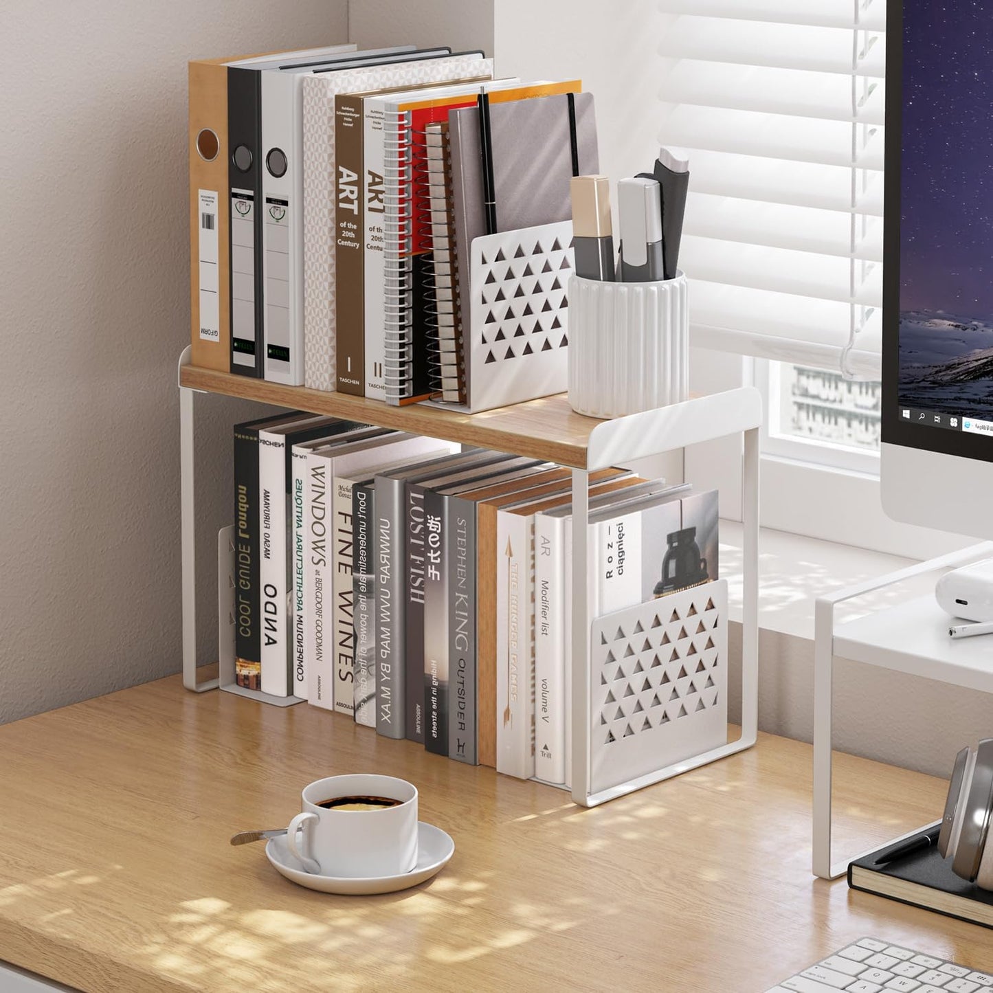 Shelf Organizer and Storage, Tiered Wood Cabinet Rack for The Kitchen Counter, Bathroom Counter