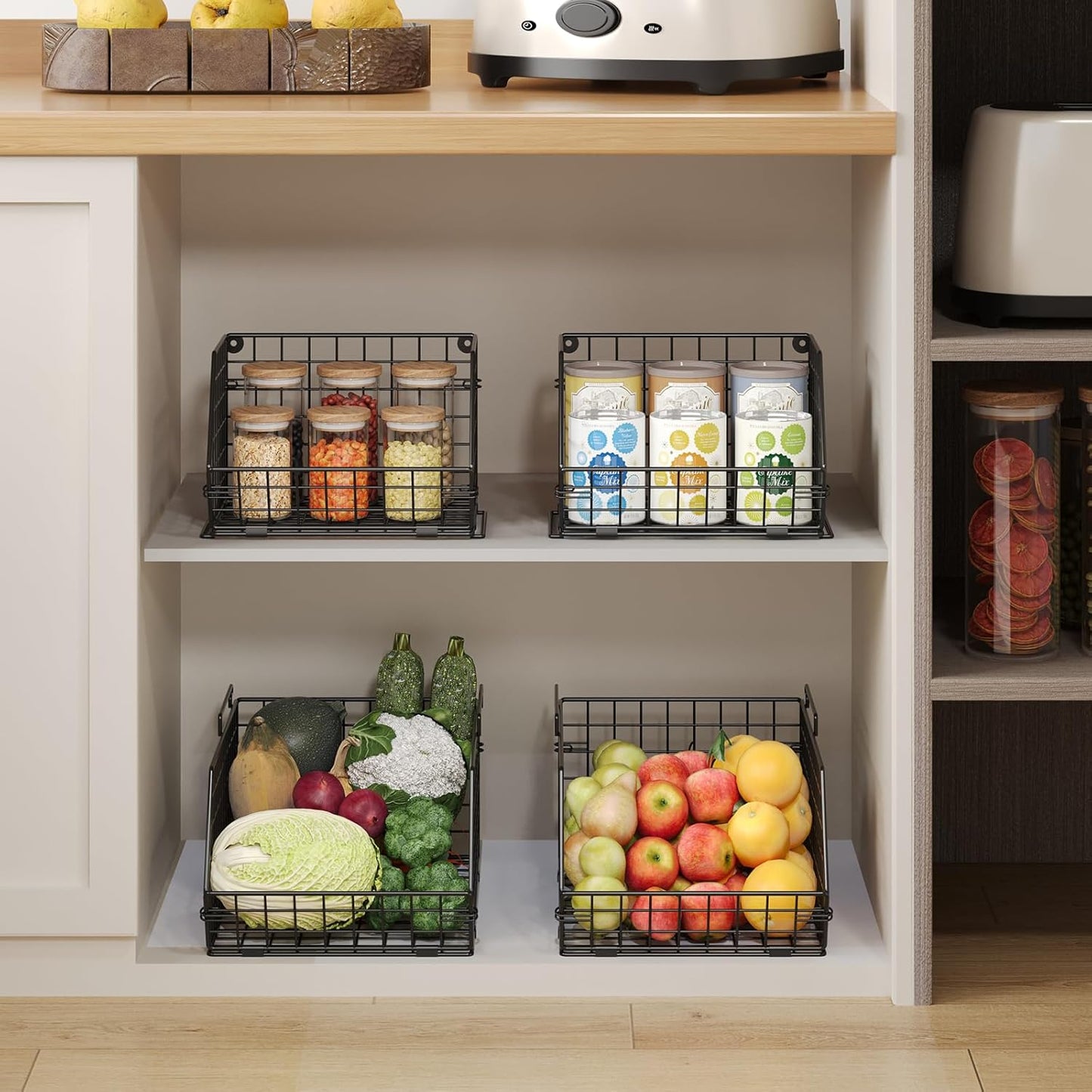 2-Tier Stackable Wire Baskets for Counter, Potato and Onion Storage Bin