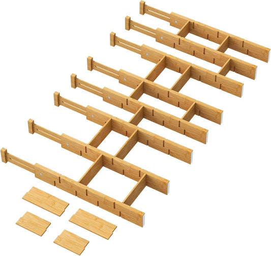 Bamboo Drawer Dividers - Adjustable Drawer Dividers for Clothes, Kitchen