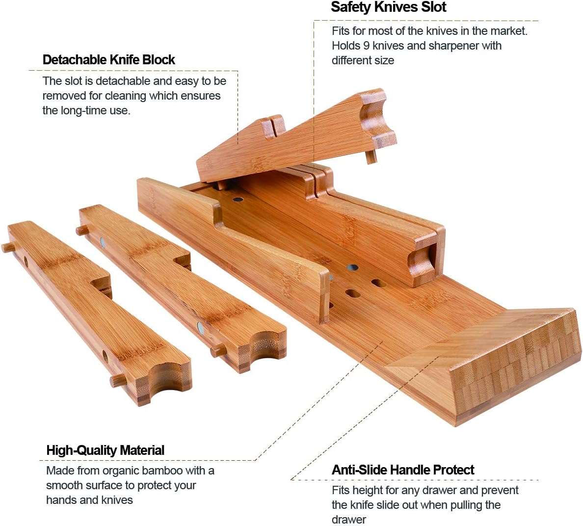 Bamboo In-Drawer Knife Block Set for 9 Knives(Not Included)