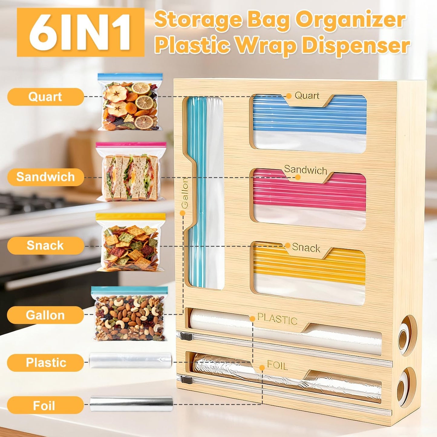 Magnetic Storage Bag Organizer 6 In 1 Ziplock Bag Organizer for Fridge and Drawer