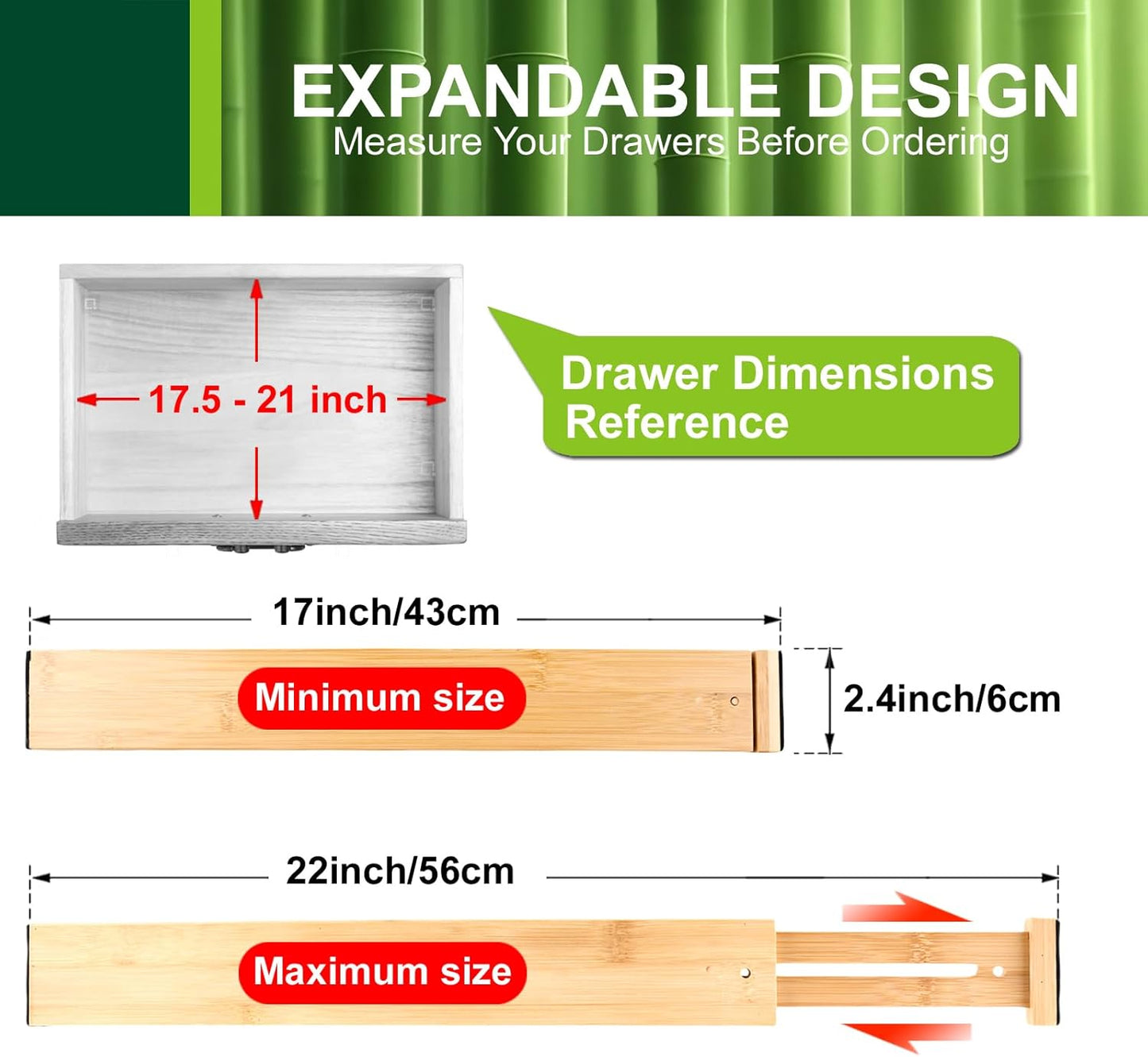 Kitchen Drawer Dividers, Adjustable Bamboo Drawer Organizer (17-22")