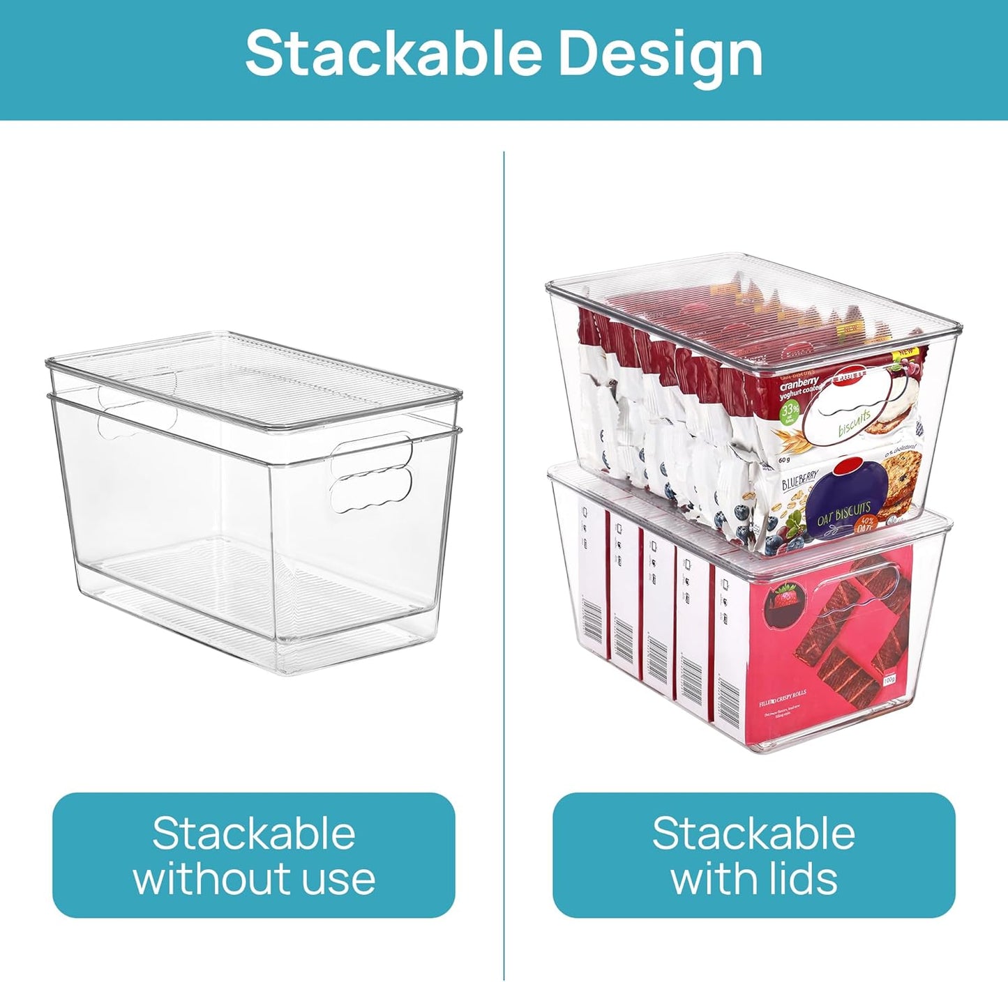 8 Pack Clear Stackable Storage Bins with Lids