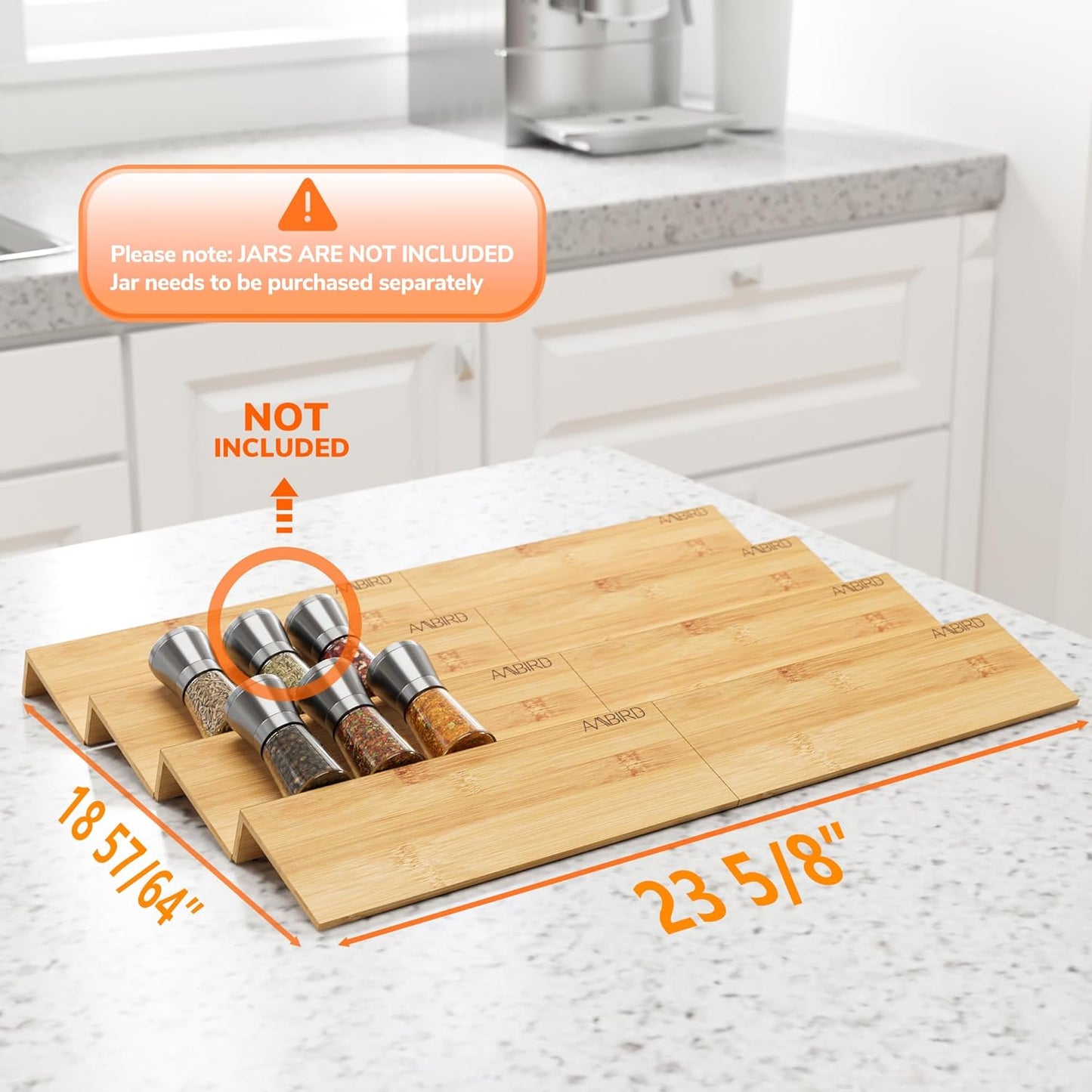 Bamboo Spice Drawer Organizer with Non-slip Mat,4 Tier