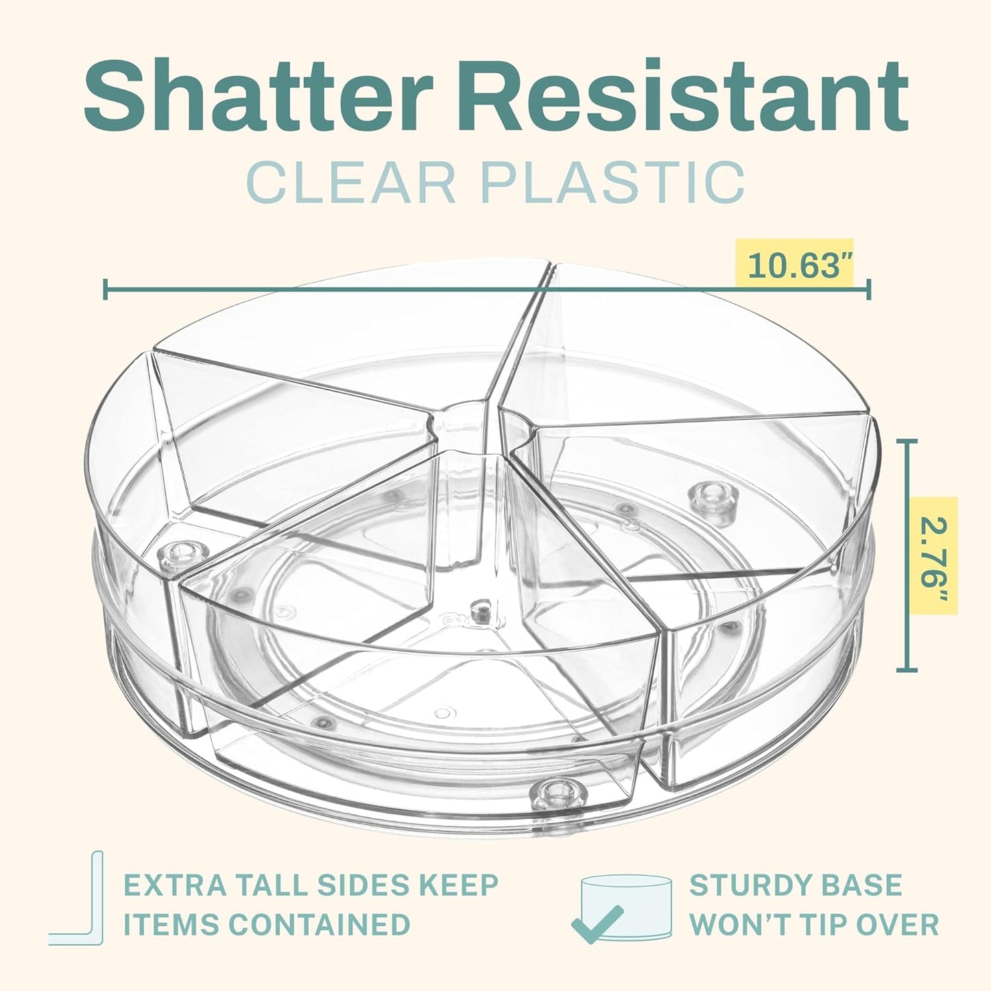 Round Plastic Lazy Susan Turntable Food Storage Container for Kitchen (5 Removable Bin, 2 Pack)