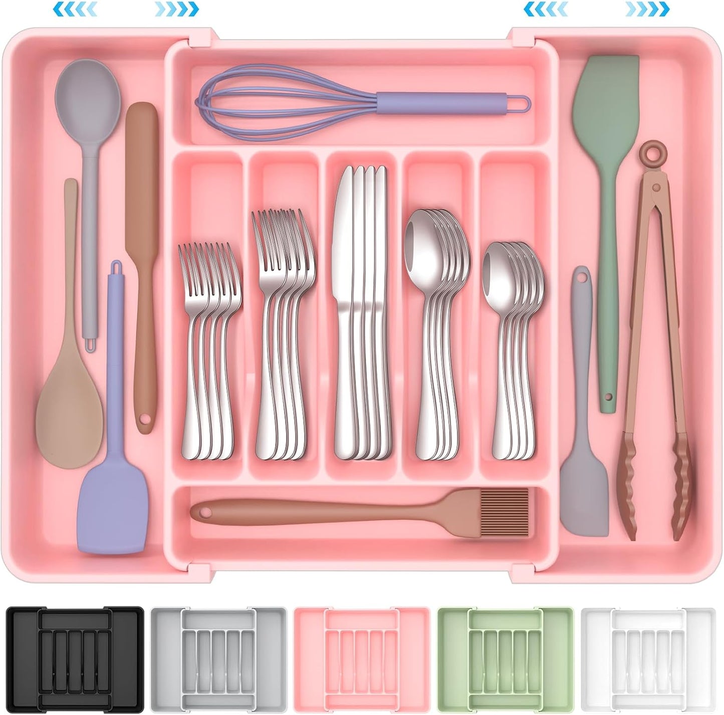 Extra Large Expandable Silverware Organizer, BPA-Free Food-Safe Cutlery Flatware Organizer