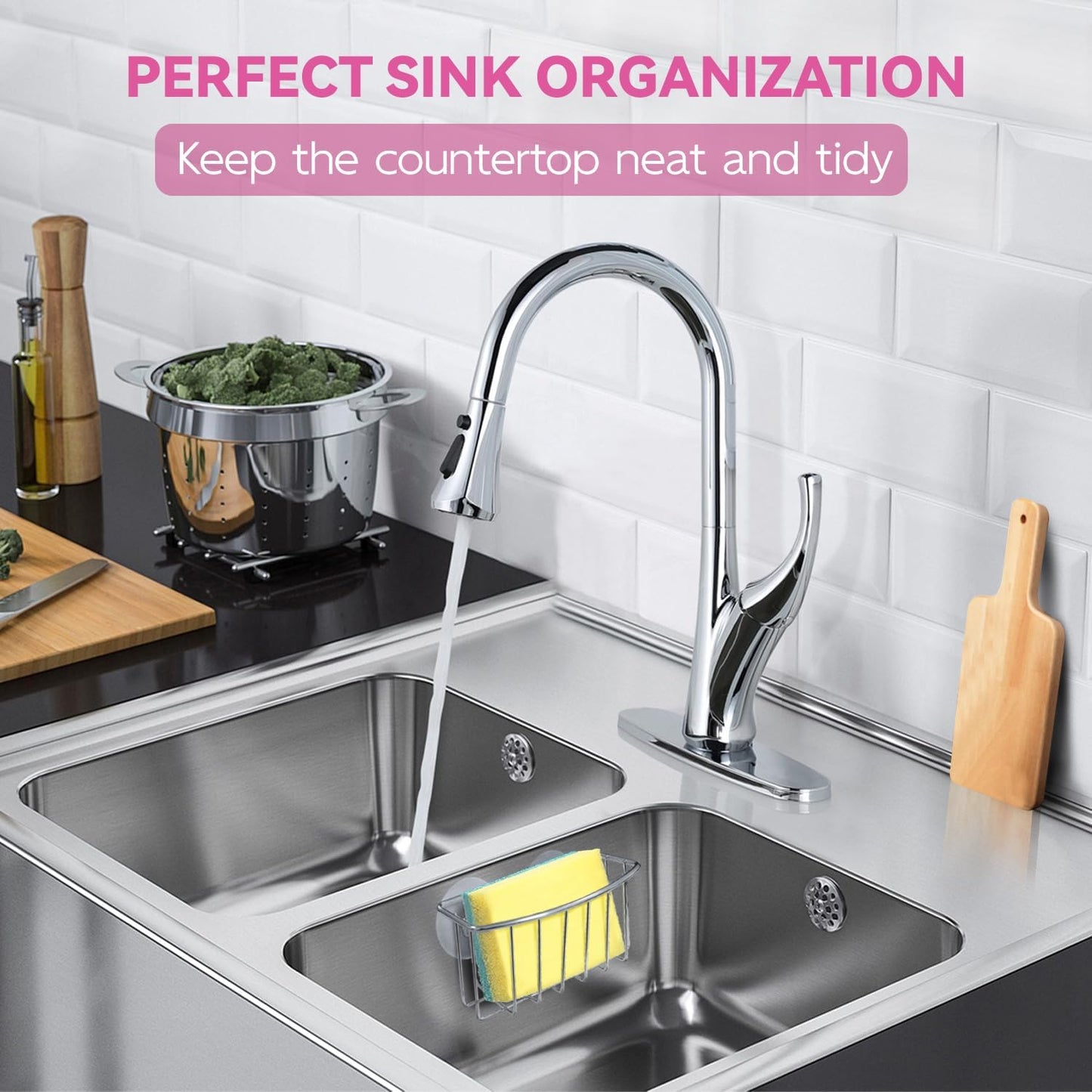 Sponge Holder for Kitchen Sink Caddy with 2 Suction Cups