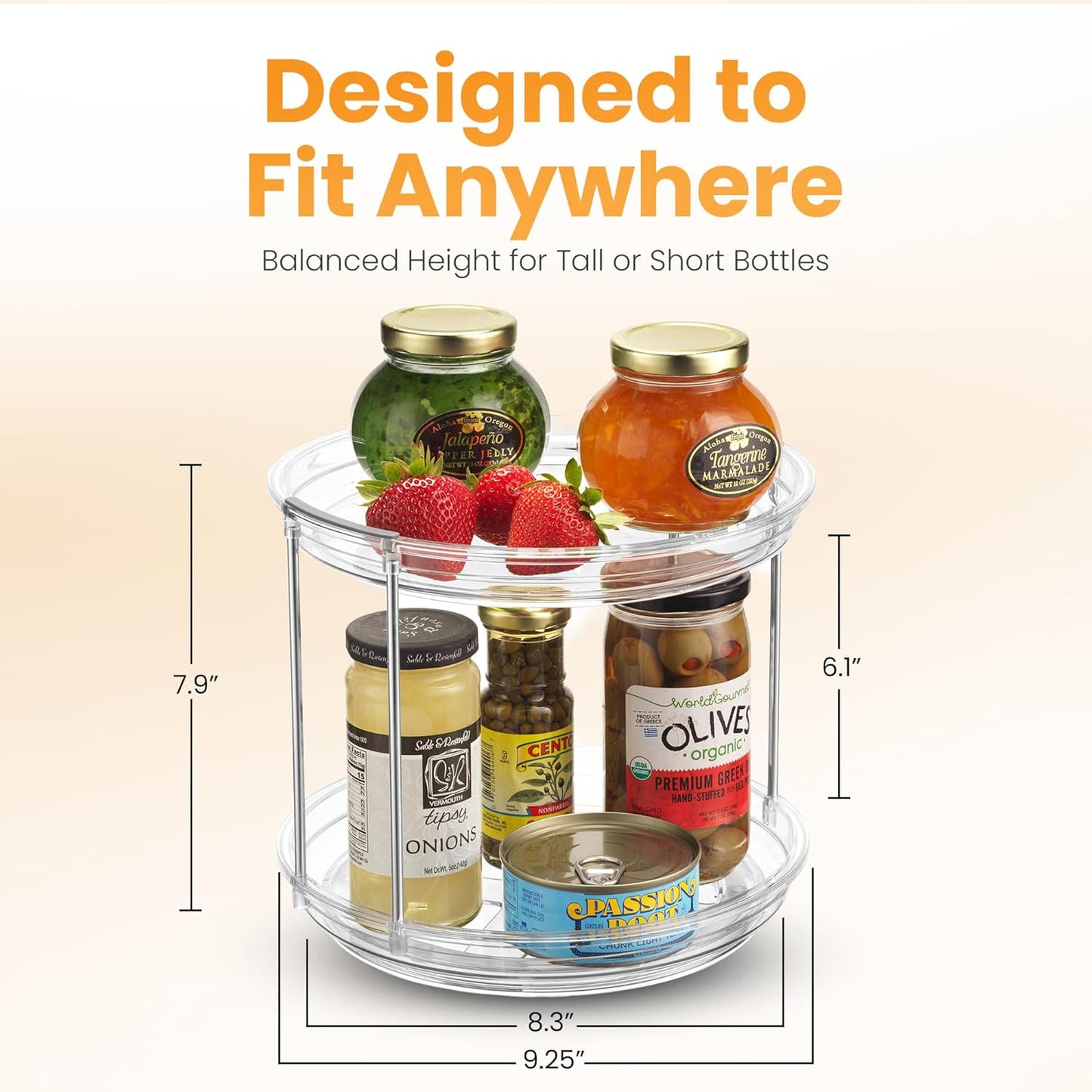 2 Tier Lazy Susan Organizer for Cabinet, Clear Acrylic Rotating Spice Rack Turntable for Kitchen