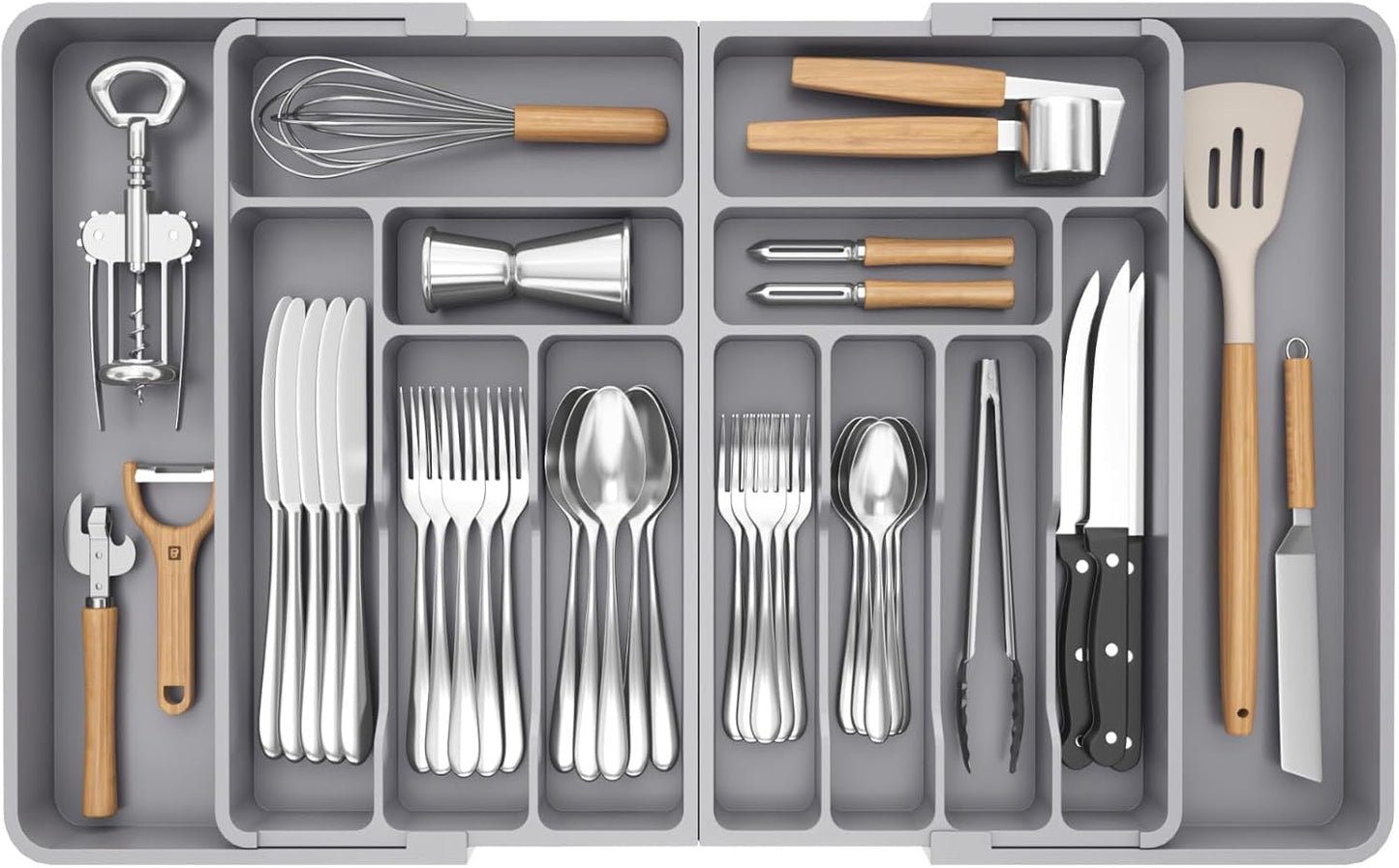 Silverware Drawer Organizer, Expandable BPA Free Plastic Utensil Tray for Kitchen