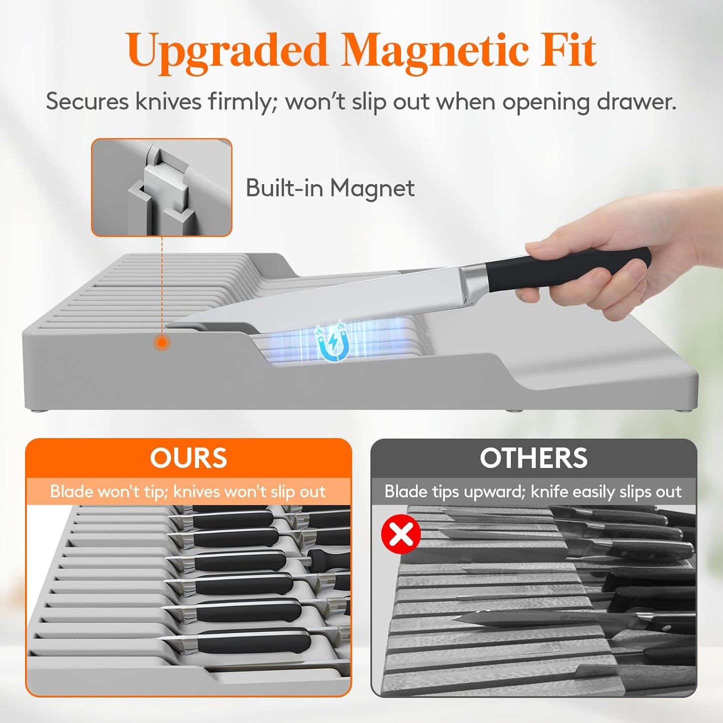 Magnetic Drawer Knife Organizers Insert, Kitchen Plastic In Drawer Knife Block Slots