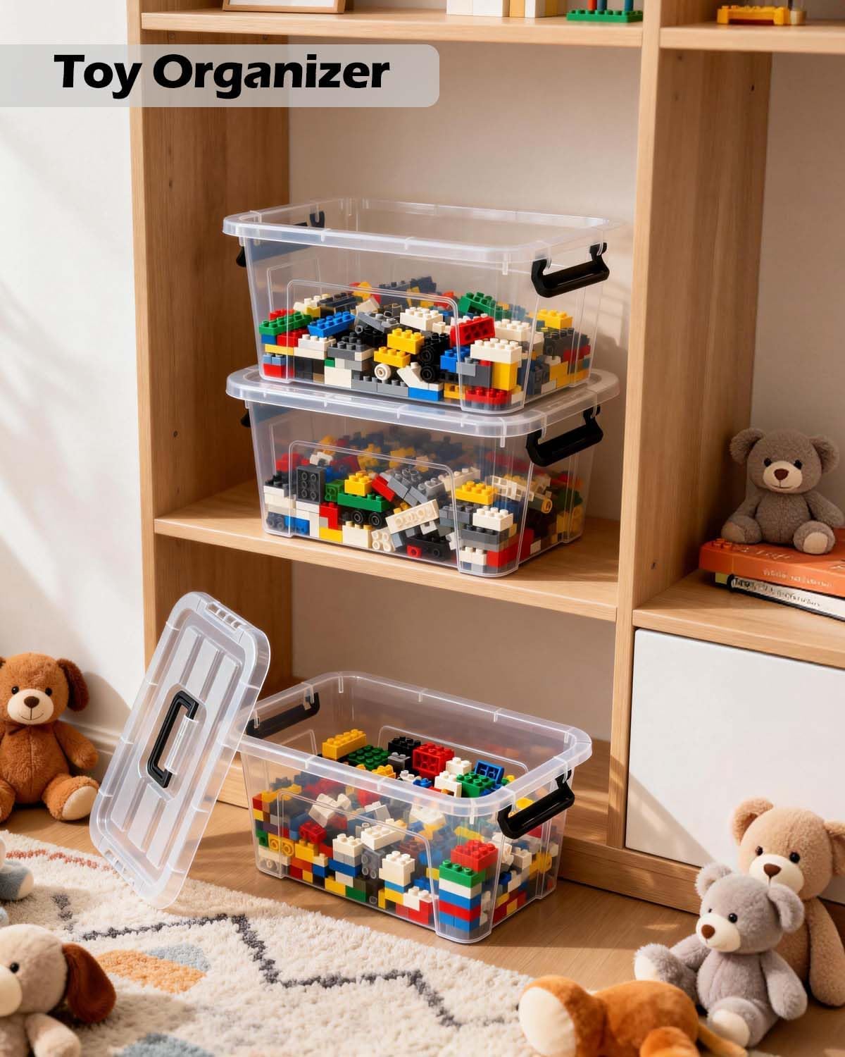 Plastic Storage Bins with Lids 6 Pack Storage Organizer